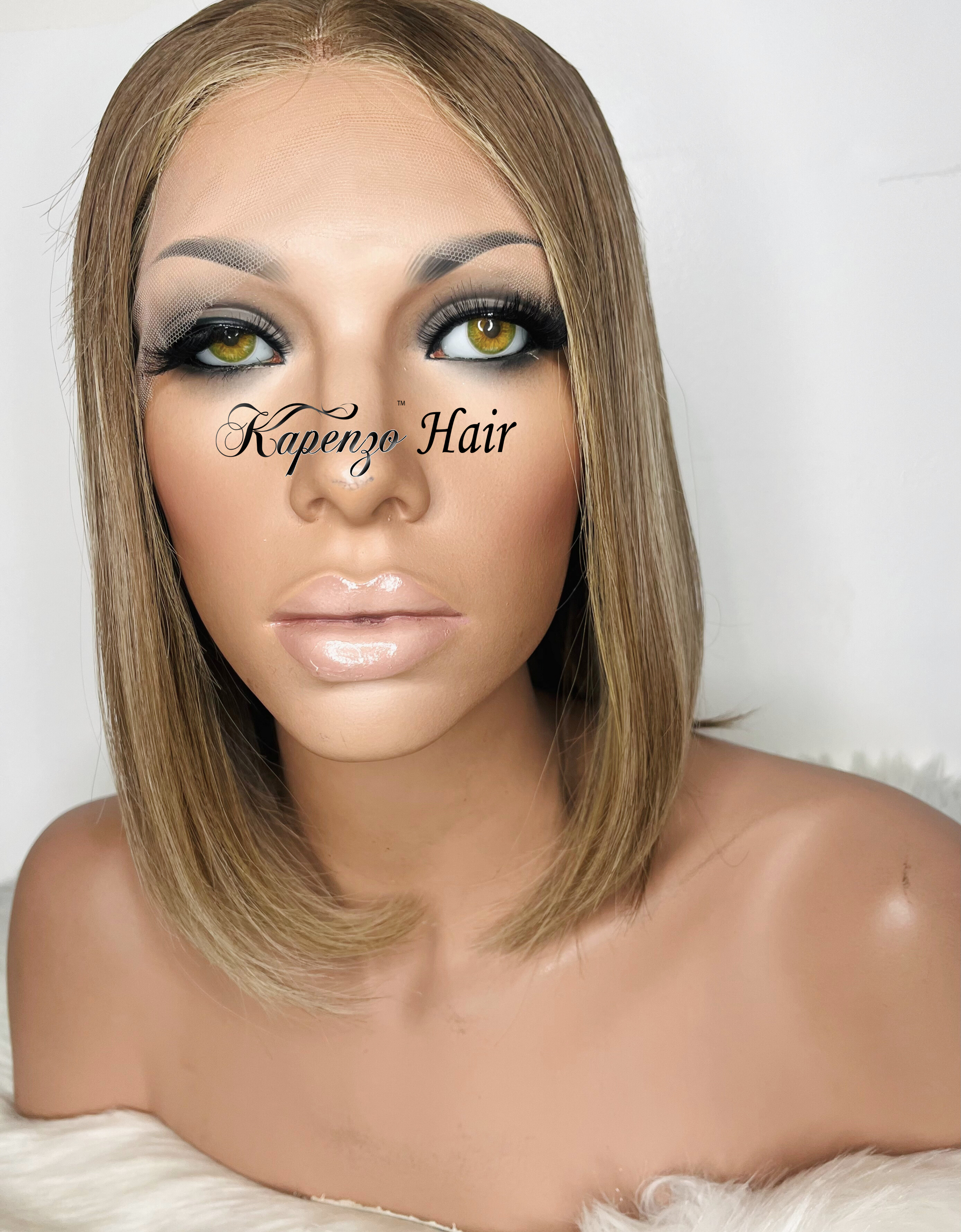 Short European Hair Wig in Brown with Blonde Highlights