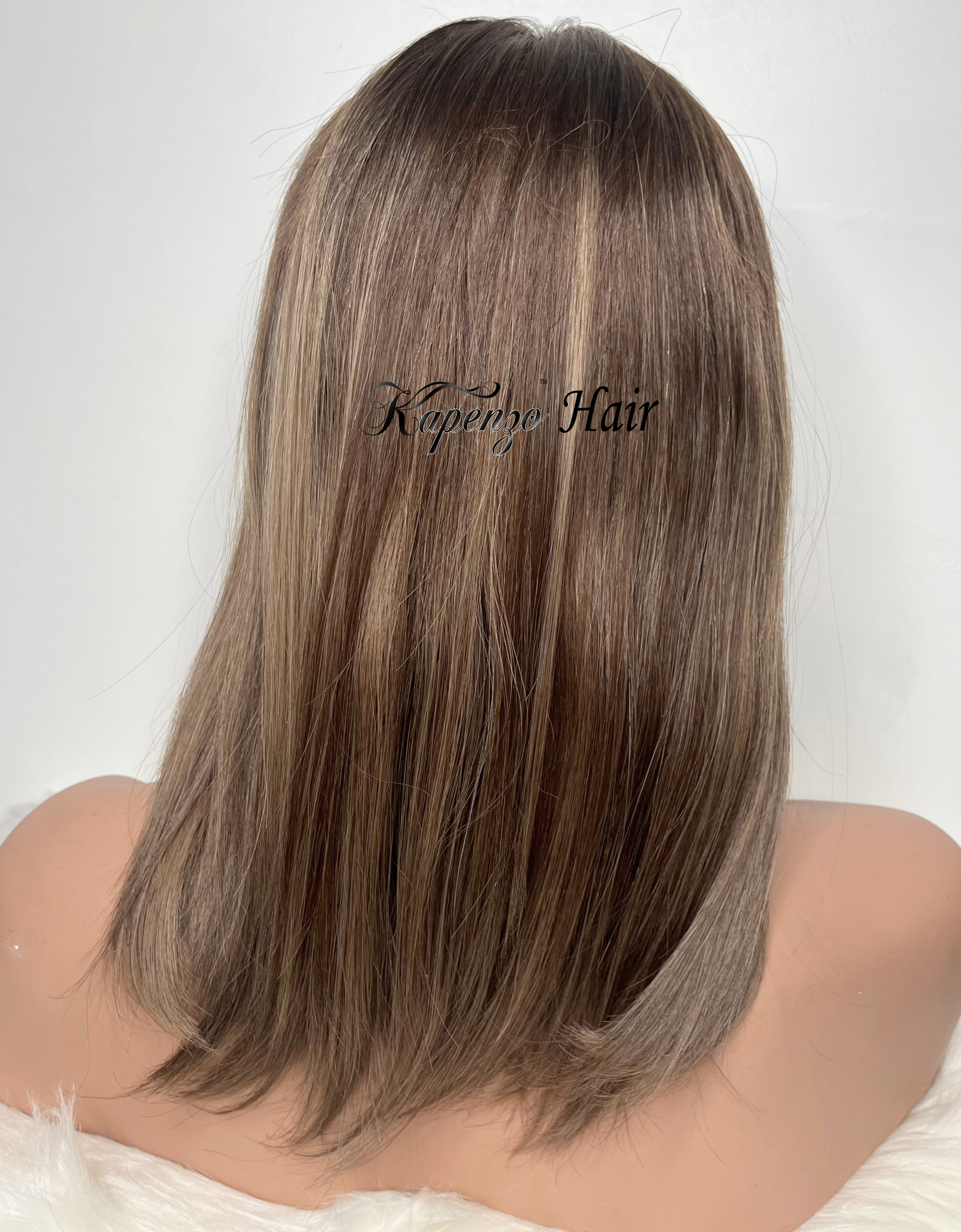 Medium to long European wig brown with highlights