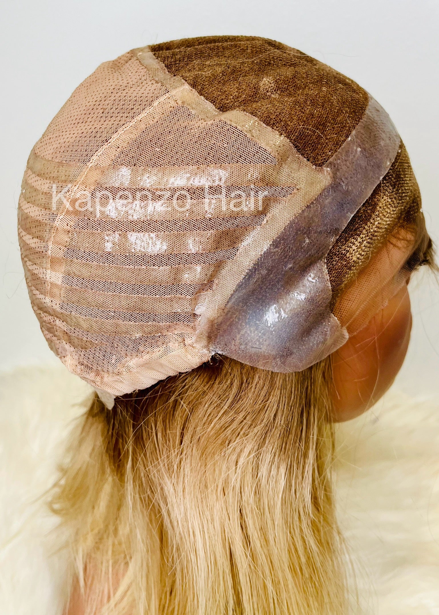 Short Blonde Donor Hair Two Tone in Medical Silicone Cap